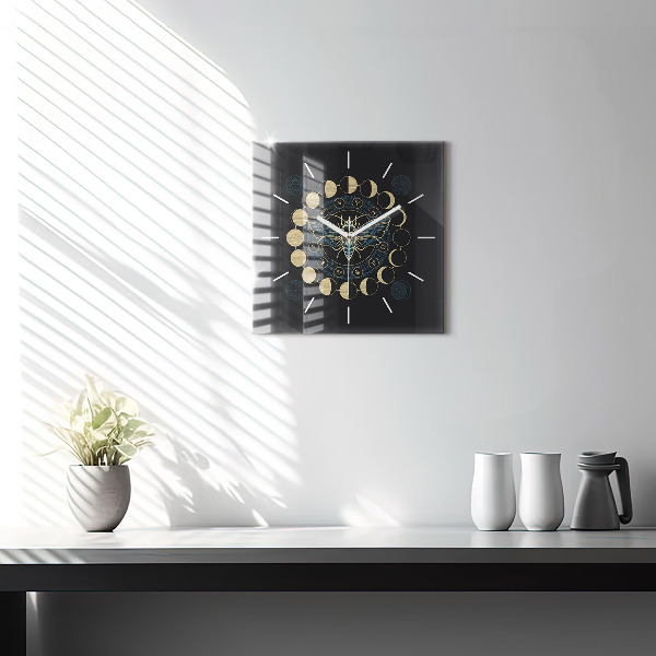 Square glass wall clock Moon Phases and Insect