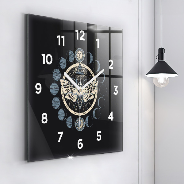 Square glass wall clock Moon phases
