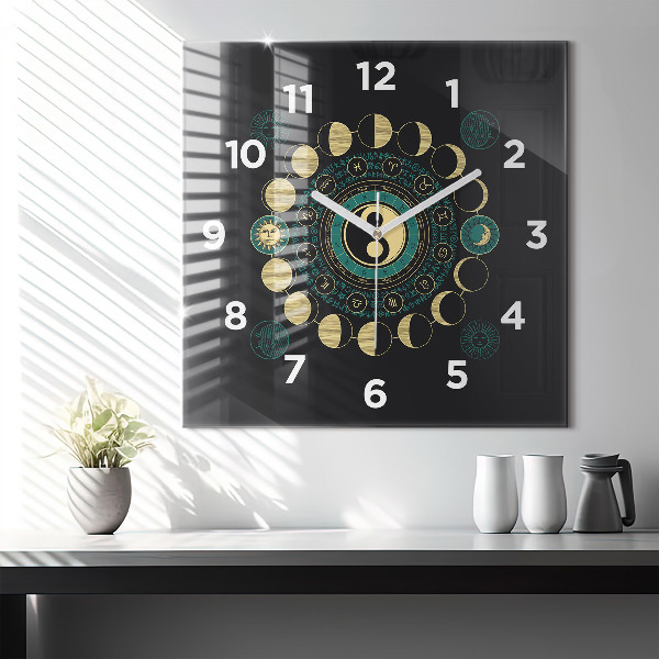 Square glass wall clock Moon phases