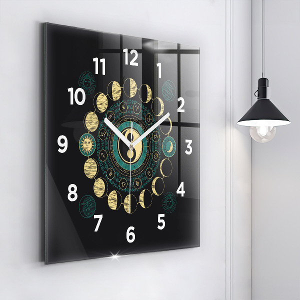 Square glass wall clock Moon phases