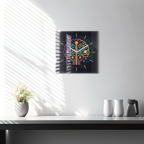 Square glass wall clock Colorful abstraction