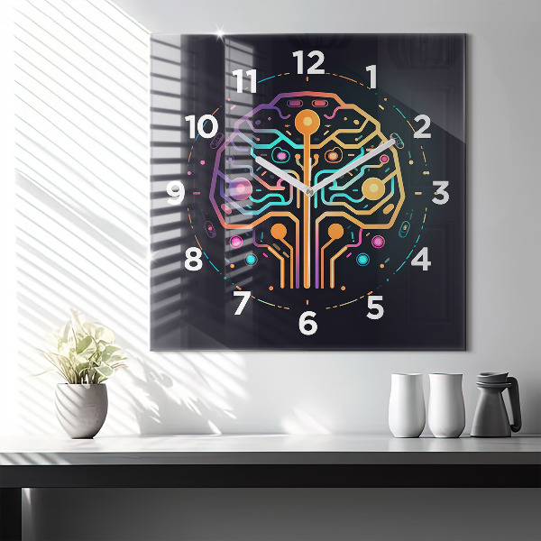 Square glass wall clock Colorful abstraction