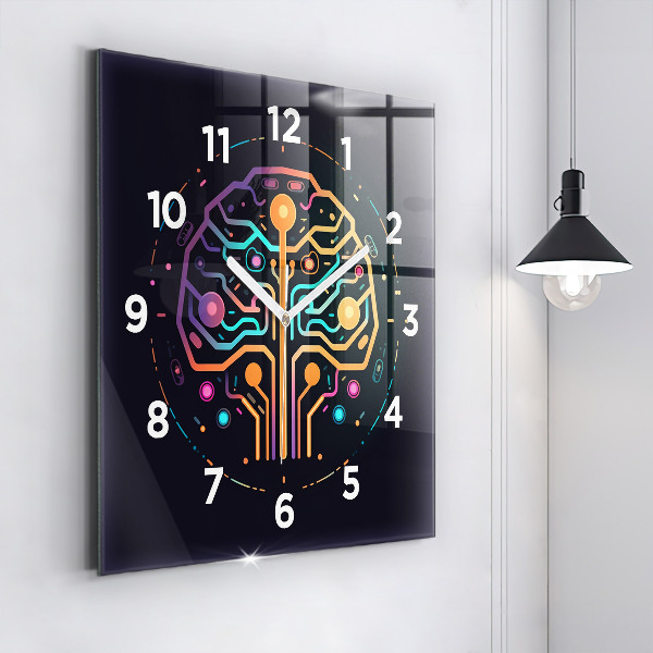 Square glass wall clock Colorful abstraction
