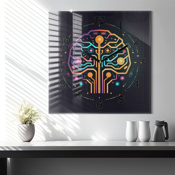 Square glass wall clock Colorful abstraction