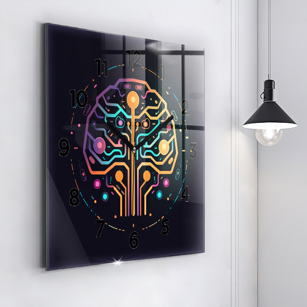 Square glass wall clock Colorful abstraction