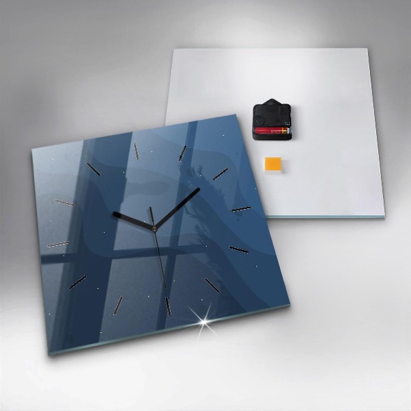 Square glass wall clock Blue waves