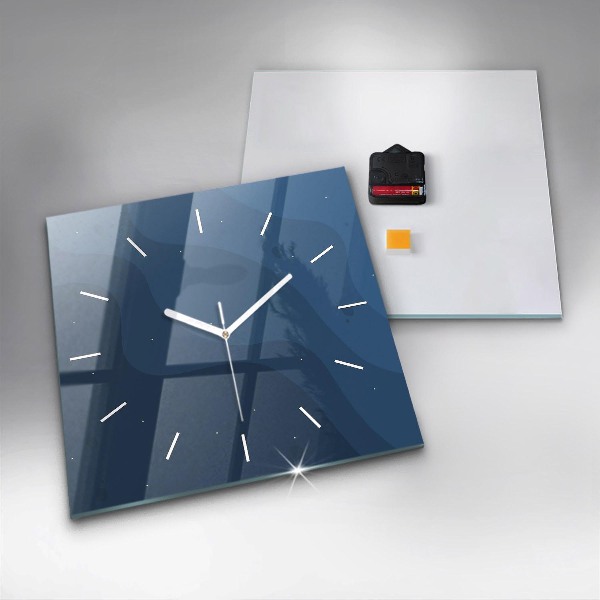 Square glass wall clock Blue waves