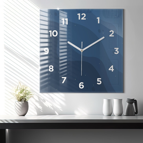 Square glass wall clock Blue waves