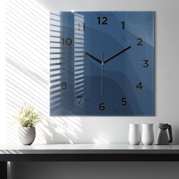 Square glass wall clock Blue waves