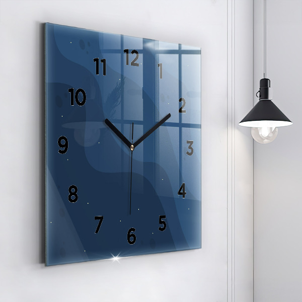Square glass wall clock Blue waves