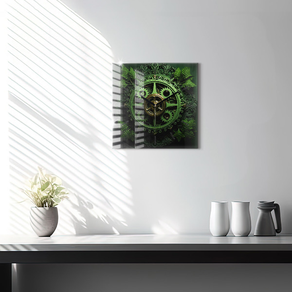Square glass wall clock Green mechanism