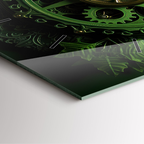 Square glass wall clock Green mechanism