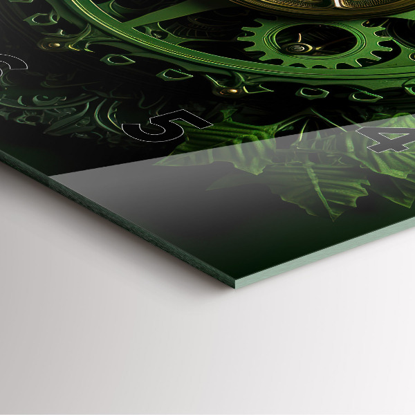 Square glass wall clock Green mechanism