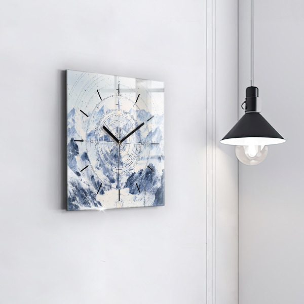Square glass wall clock Blue drawings