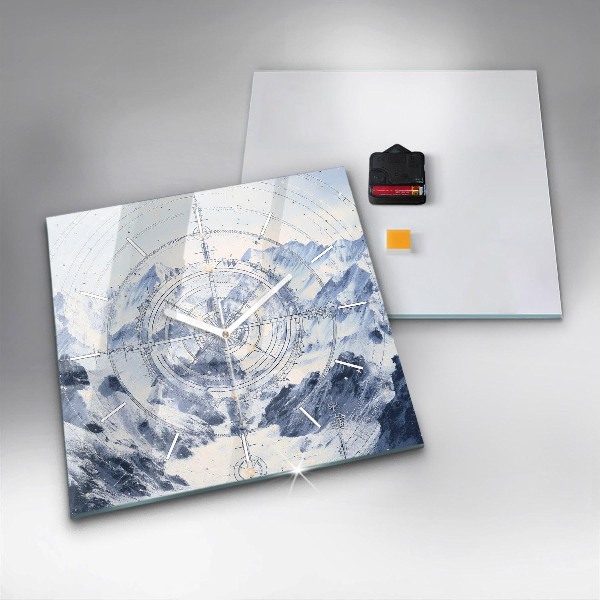 Square glass wall clock Blue drawings