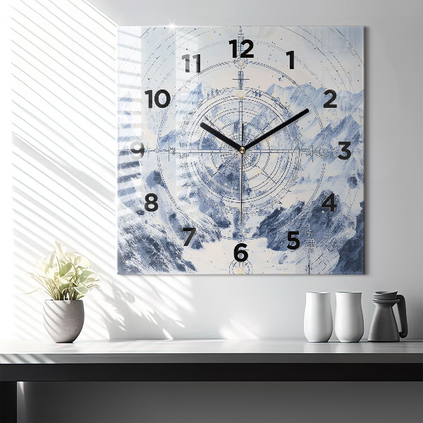 Square glass wall clock Blue drawings