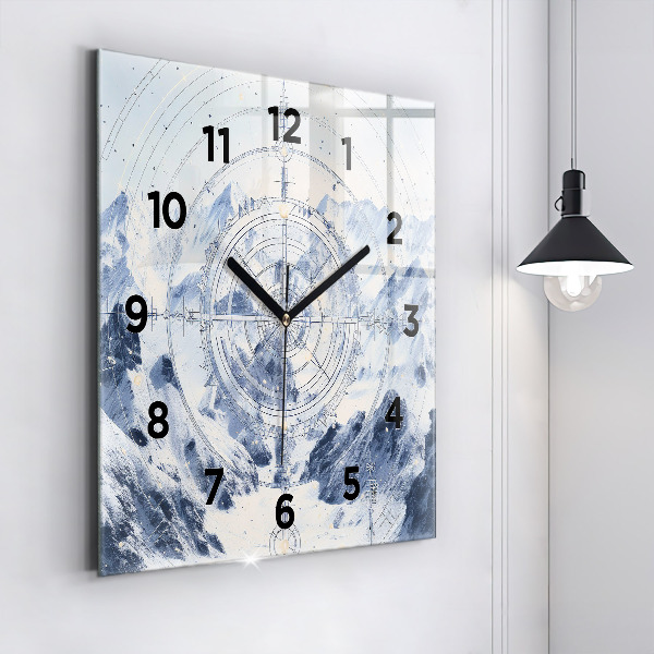 Square glass wall clock Blue drawings