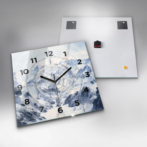 Square glass wall clock Blue drawings