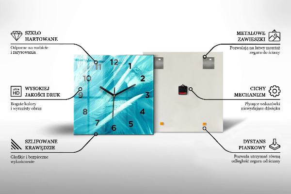 Square glass wall clock Blue drawings