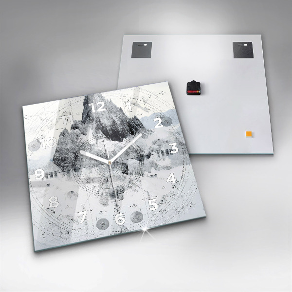 Square glass wall clock Cartoon mountains