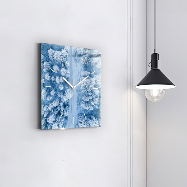 Square glass wall clock Forest from a drone