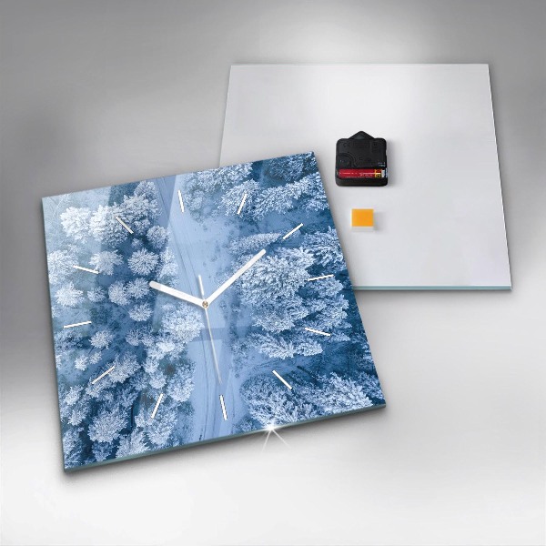 Square glass wall clock Forest from a drone