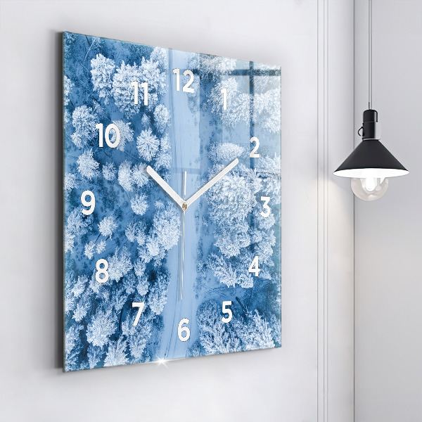 Square glass wall clock Forest from a drone