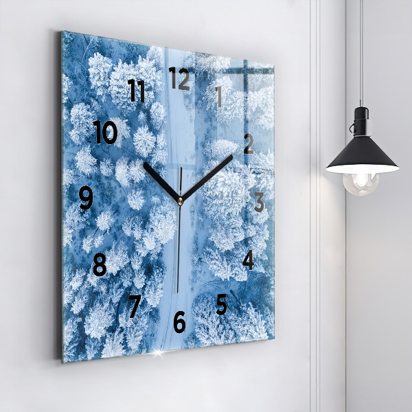 Square glass wall clock Forest from a drone