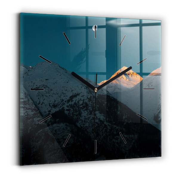 Square glass wall clock Sunset in the mountains