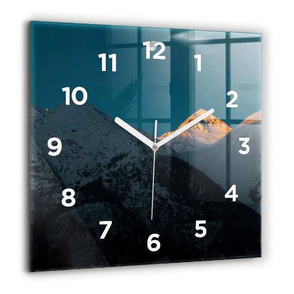 Square glass wall clock Sunset in the mountains