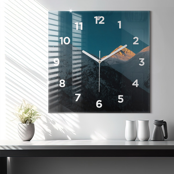 Square glass wall clock Sunset in the mountains