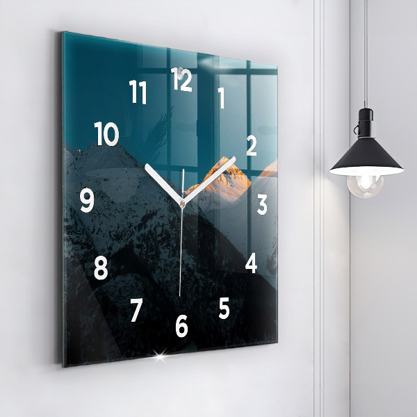 Square glass wall clock Sunset in the mountains