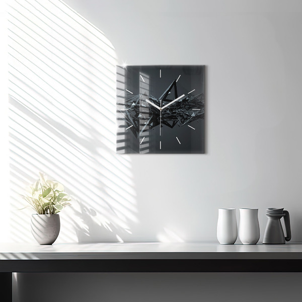 Square glass wall clock Black abstraction