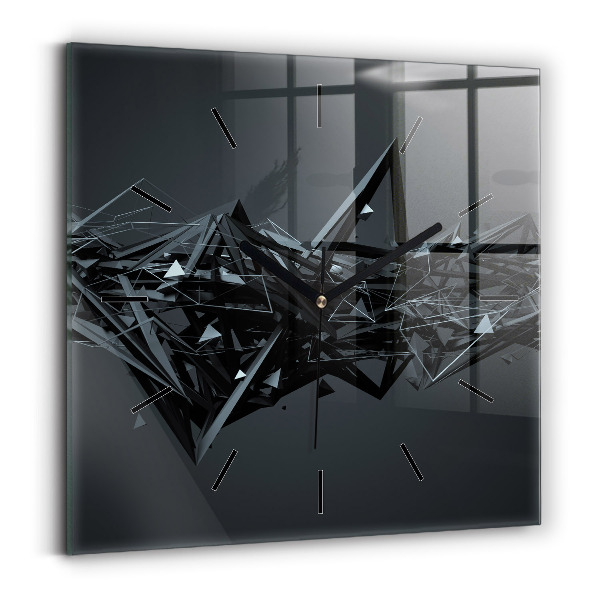 Square glass wall clock Black abstraction