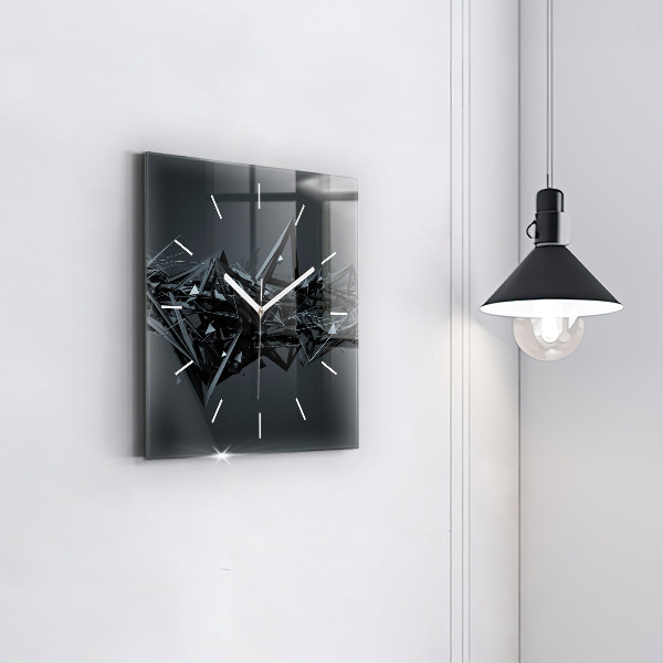 Square glass wall clock Black abstraction
