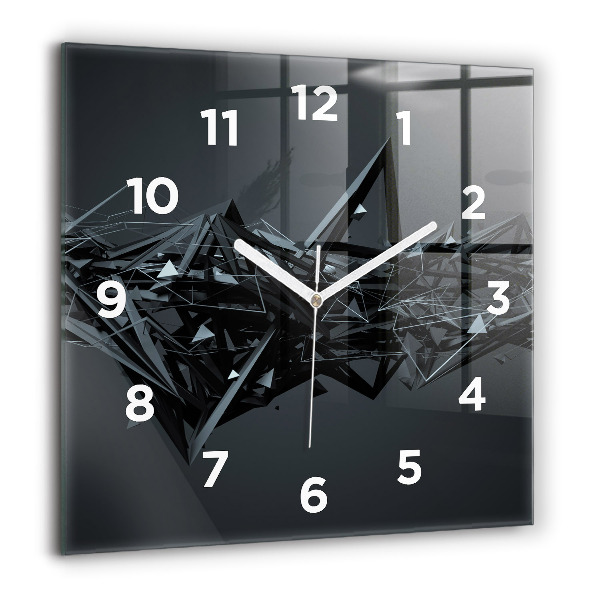 Square glass wall clock Black abstraction