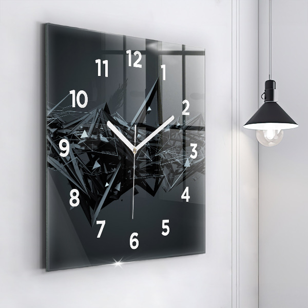Square glass wall clock Black abstraction