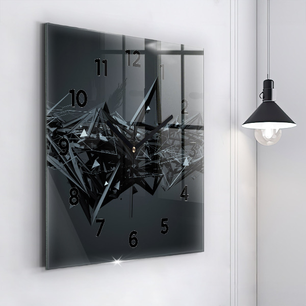 Square glass wall clock Black abstraction