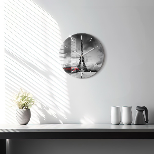 Round glass clock Effel Tower Paris