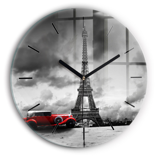 Round glass clock Effel Tower Paris