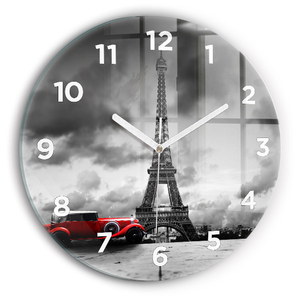 Round glass clock Effel Tower Paris