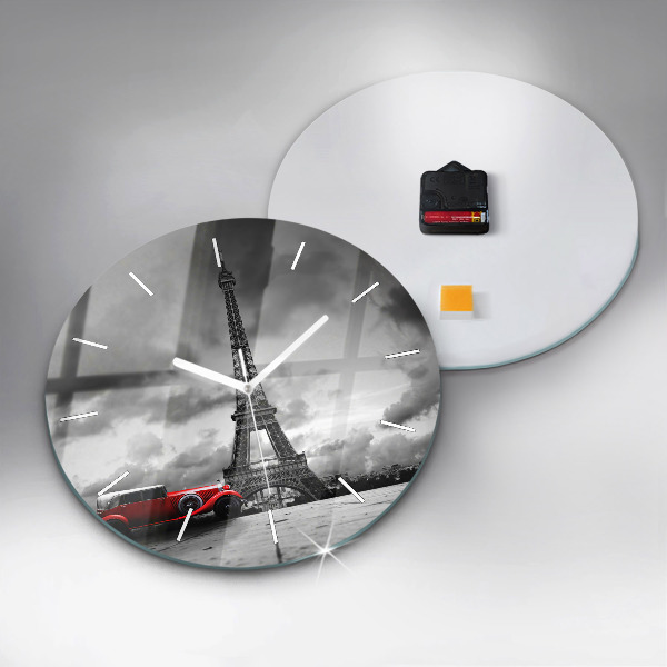 Round glass clock Effel Tower Paris