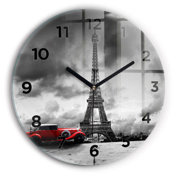 Round glass clock Effel Tower Paris