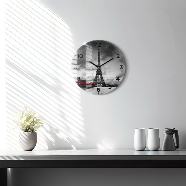 Round glass clock Effel Tower Paris