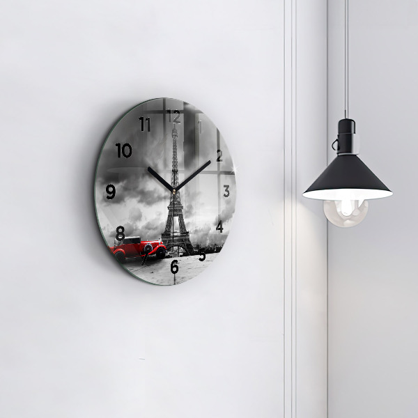 Round glass clock Effel Tower Paris