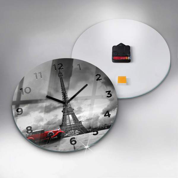 Round glass clock Effel Tower Paris