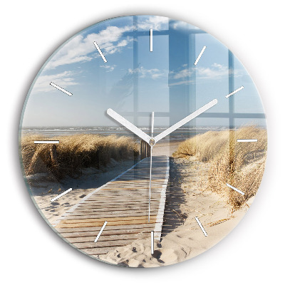 Round glass clock View of the beach