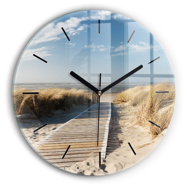 Round glass clock View of the beach