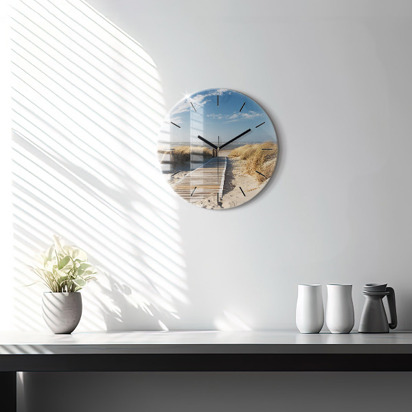 Round glass clock View of the beach