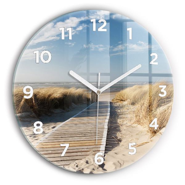 Round glass clock View of the beach